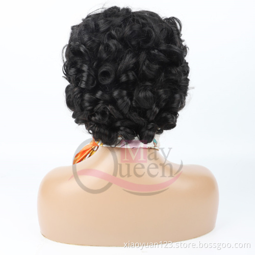 Mayqueen Hair Vendor Cheap Wholesale 10A Glueless #1B Color Machine Made Wig 100% Virgin Human Hair Wigs no Lace For Black Women